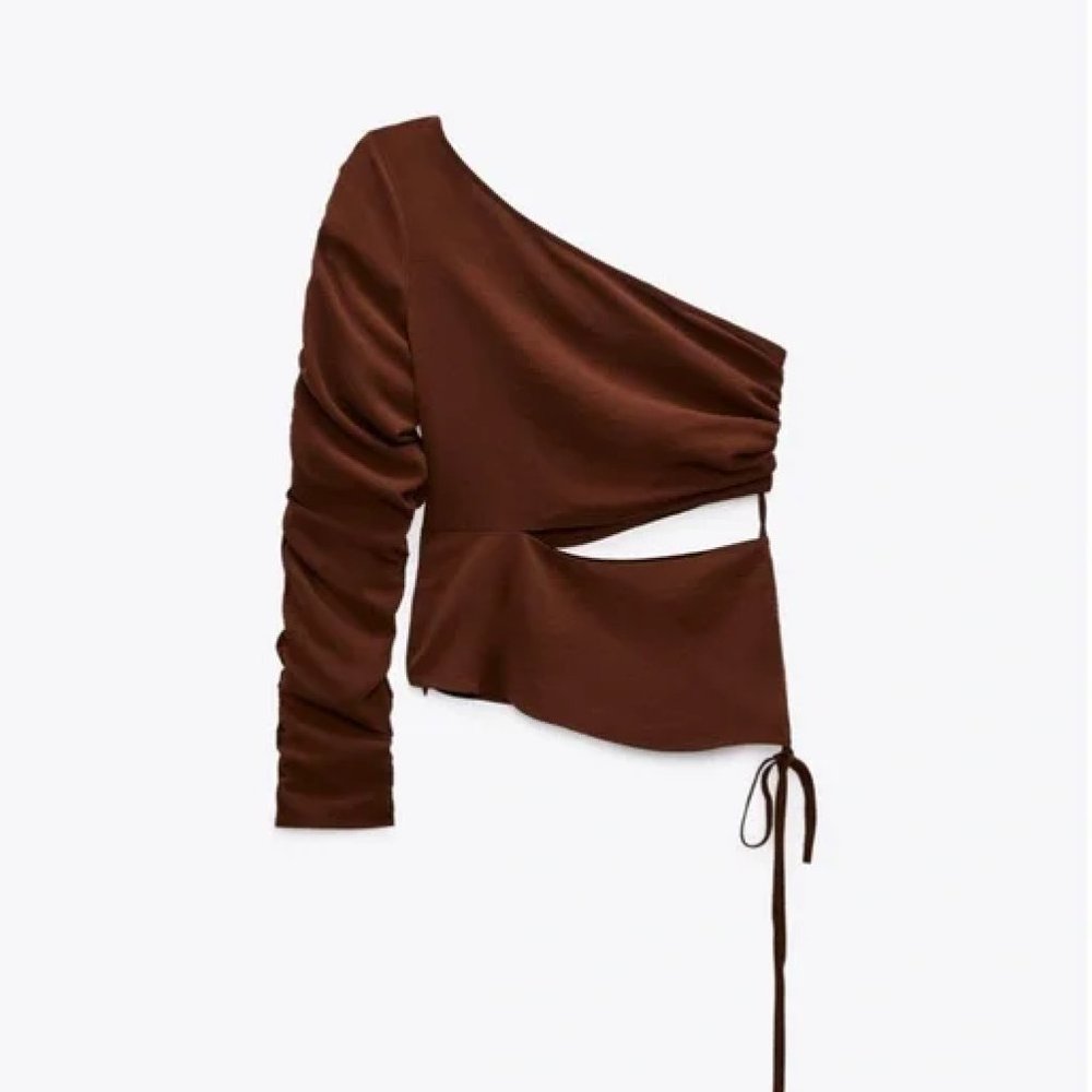 Zara Brown Asymmetric Cut Out Top